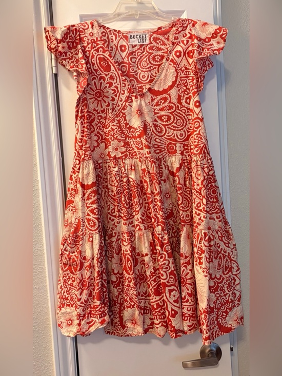 BUCKETLIST Dresses & Skirts - BUCKETLIST Dark Orange and Cream Floral Paisley Cotton Tiered Sundress